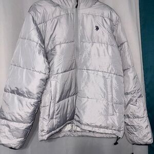 U.S. Polo Assn. Silver Quilted Jacket with Navy Logo Patch